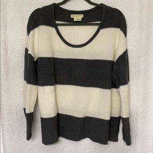 Slouchy striped gray and cream sweater big knit